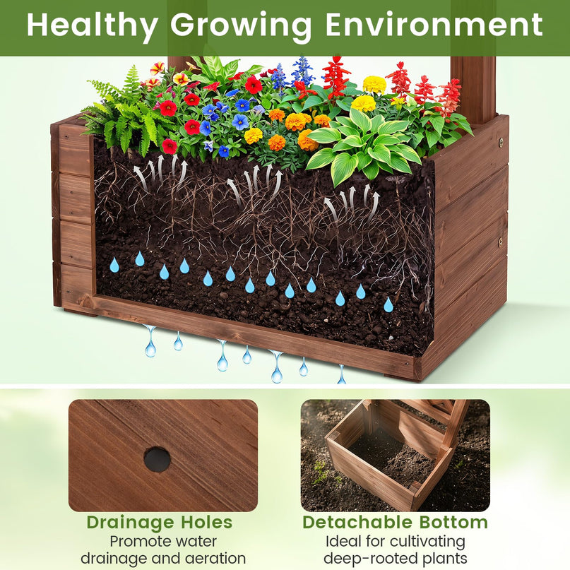 Giantex 87in Tall Wooden Garden Arbor with Planter Boxes & Hanging Roof