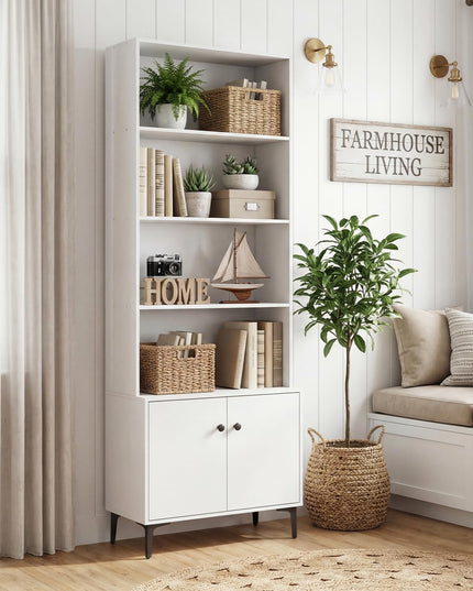 Giantex 68.5" Tall Bookcases with 2 Doors | Floor Standing 5 Tier Bookshelf Display Shelves