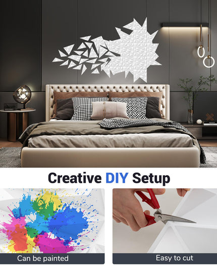 Giantex 20"x20" White PVC Decorative Wall Tiles with Diamond Pattern | 20/40 Pack 3D Wall Panels