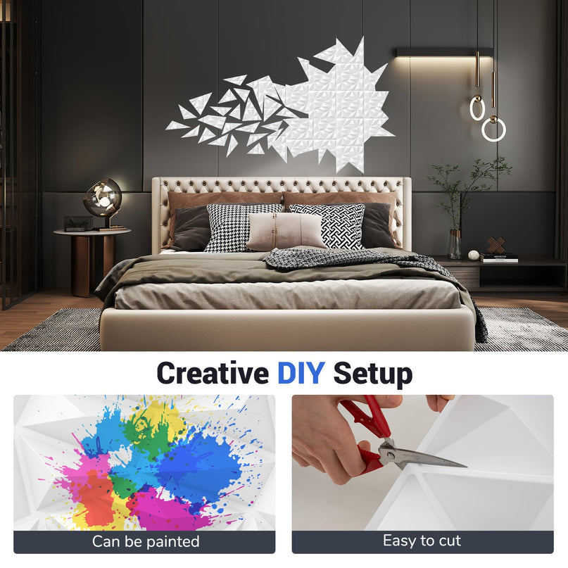 Giantex 20"x20" White PVC Decorative Wall Tiles with Diamond Pattern | 20/40 Pack 3D Wall Panels