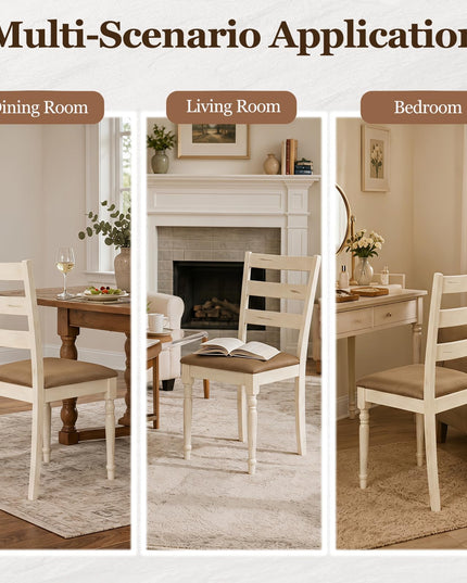 GIANTEX Farmhouse Ladder Back Kitchen Chairs | Upholstered Dining Room Chair w/Soft Padded Seat & Ergonomic Backrest