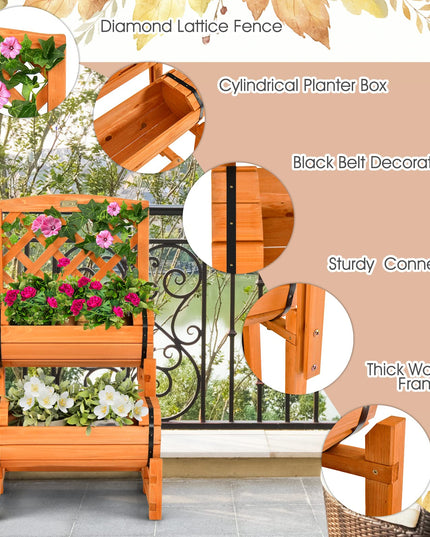 Giantex Raised Garden Bed with 2 Barrel Planters & Trellis, 2-Tier Freestanding Wooden Raised Bed for Vegetable Flower Fruit