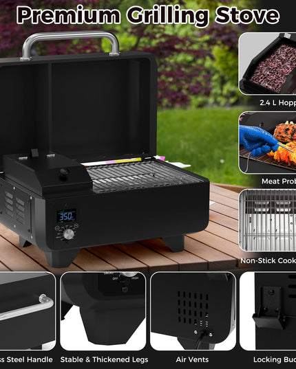 Giantex Pellet Grill and Smoker - Portable Tabletop Wood Pellet Smoker with Temperature Control
