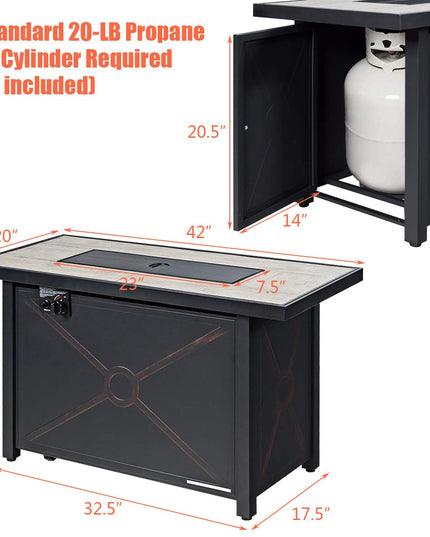 Giantex Gas Fire Pit Table w/ Ceramic Tabletop, 42 Inch 60,000 BTU Rectangular Propane Fire Pit Table