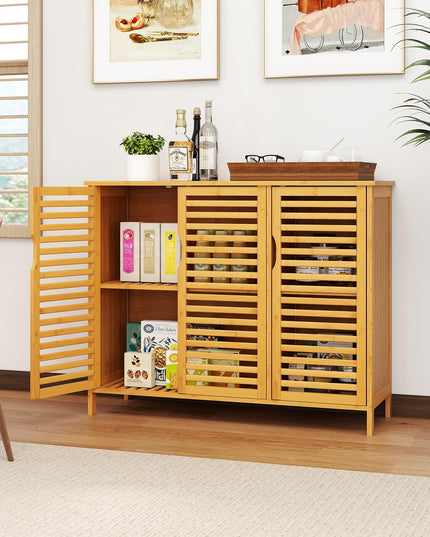 Giantex Bamboo Bathroom Storage Cabinet for Living Room Entryway Kitchen Dining Room