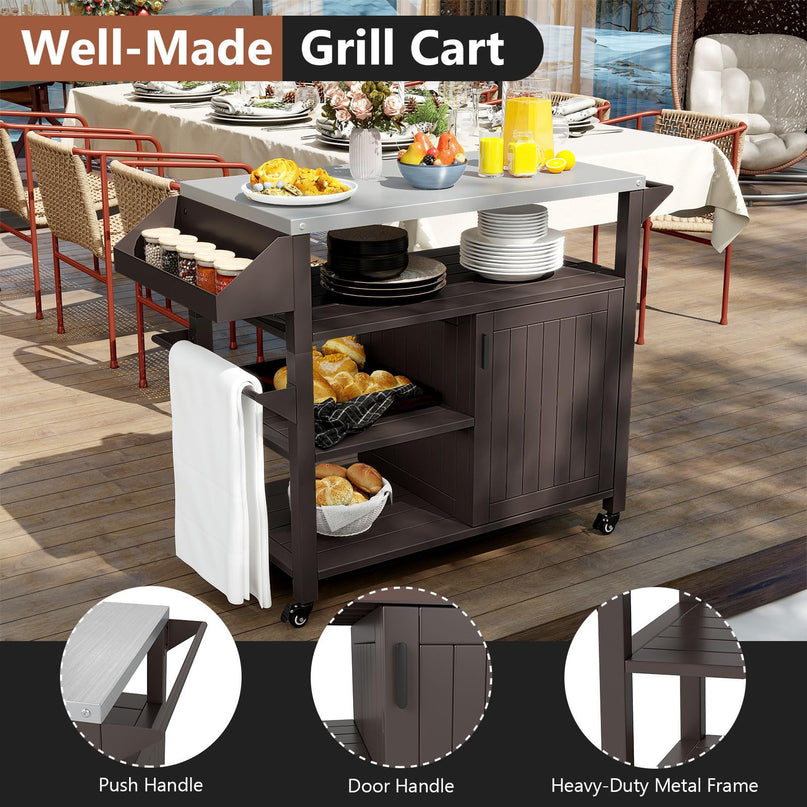 Giantex Outdoor Grill Cart with Storage Cabinet & Shelves