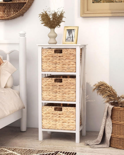 Giantex 3-Tier Nightstand with 3 Wicker Baskets(31.5''H-3 Baskets)