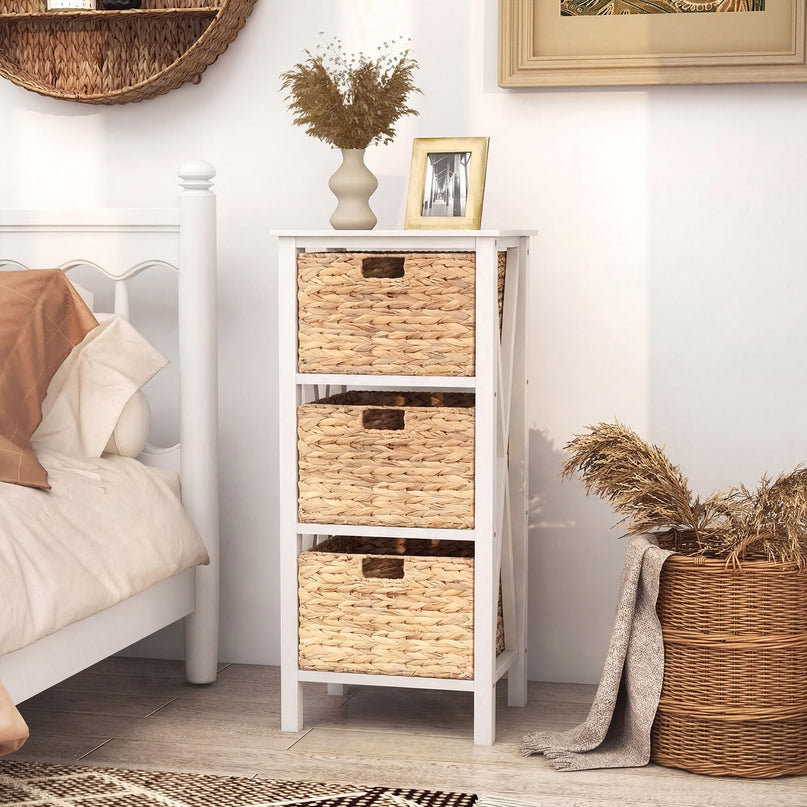 Giantex 3-Tier Nightstand with 3 Wicker Baskets(31.5''H-3 Baskets)
