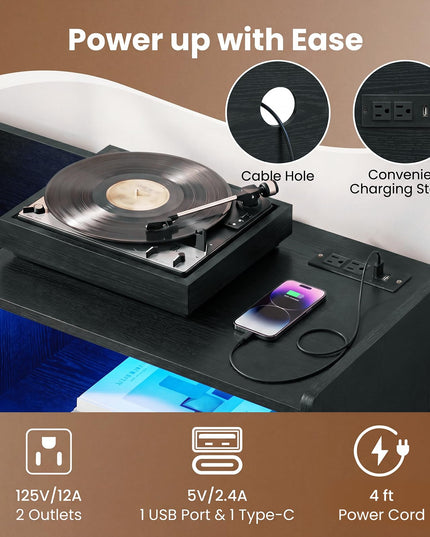 Giantex Large Record Player Stand with LED Light(34" x 14.5" x 29")