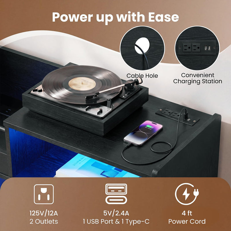 Giantex Large Record Player Stand with LED Light(34" x 14.5" x 29")