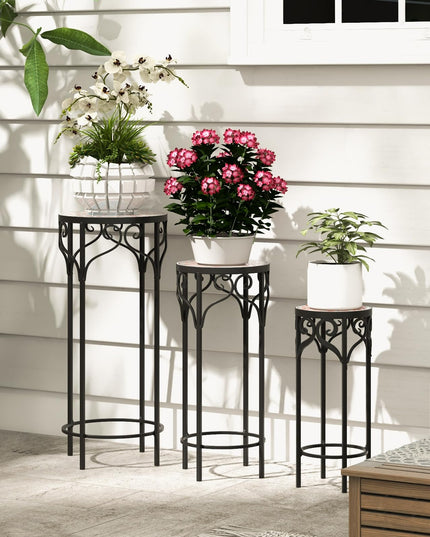 Giantex Metal Plant Stand Set of 3, 28" Mosaic Tall Flower Stand with Ceramic Top