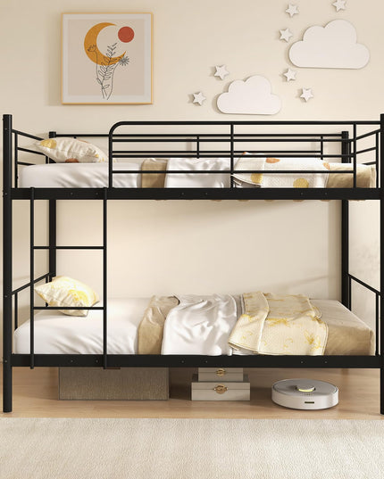 Giantex Bunk Bed Twin Over Twin, Metal Bunk Bed Frame w/Built-in Ladder, Safety Guardrail