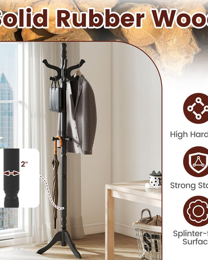 Giantex Solid Wood Coat Rack with 3 Adjustable Heights and 11 Hooks