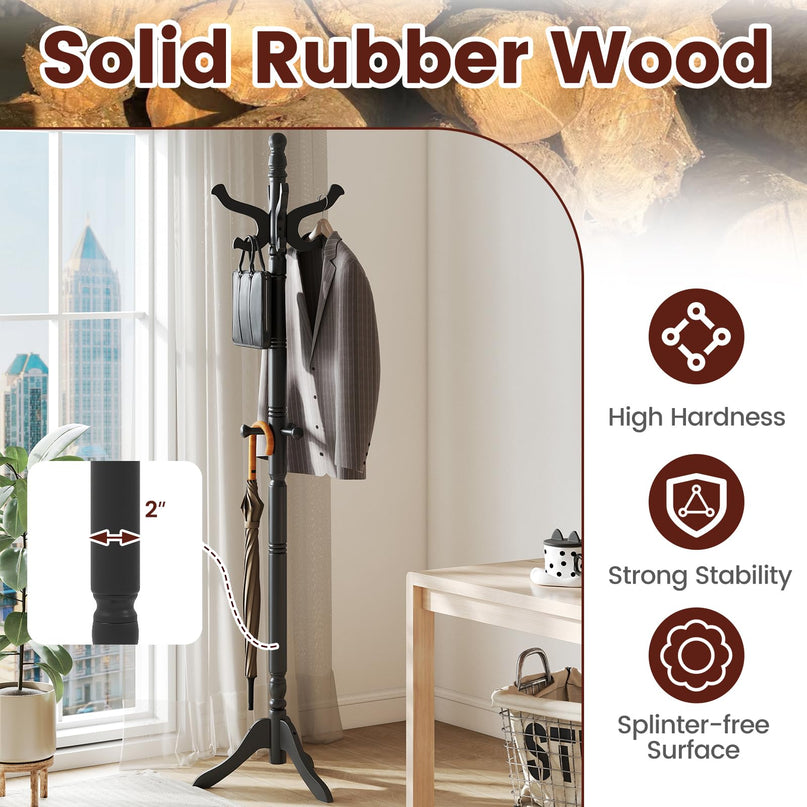 Giantex Solid Wood Coat Rack with 3 Adjustable Heights and 11 Hooks