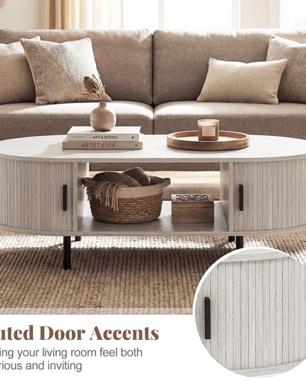Giantex 47.5" Mid Century Modern Center Table with Sliding Tambour Doors