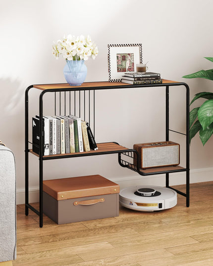 Giantex 2-Tier Console Table, 35.5" Narrow Entryway Table w/Irregular Storage Shelves & Metal Frame