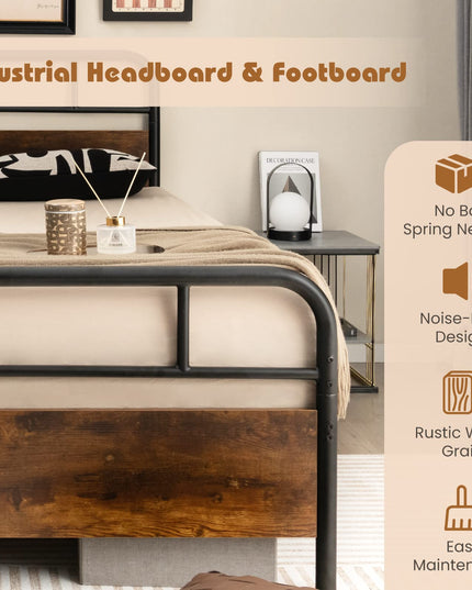 Giantex Full Size Metal Bed Frame with Wood Headboard and Footboard