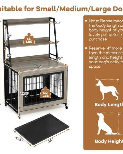 Giantex 38" Dog Crate Furniture with Storage Shelves