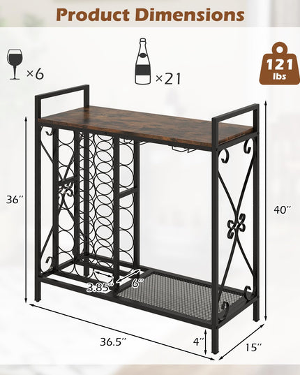 Giantex 21-Bottle Wine Rack Freestanding Floor, Wine Bar Table with 6-Glass Wine Glass Holder