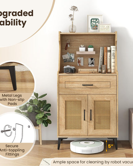 Giantex 45.5” Kitchen Pantry Cabinet, Buffet Sideboard w/Hutch, PVC Rattan Door
