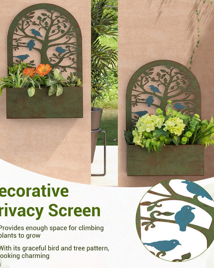 Giantex Raised Garden Bed Set of 2 - Wall-Mounted & Freestanding Decorative Planter Boxes with Trellises