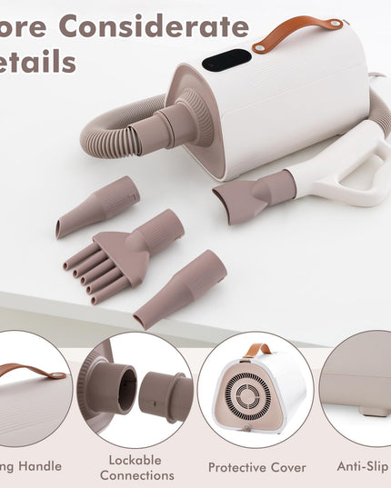 Giantex Dog Dryer, Dog Hair Dryer with Adjustable Air Speed and Temperature Control, 4 Nozzles, Negative Ion Function