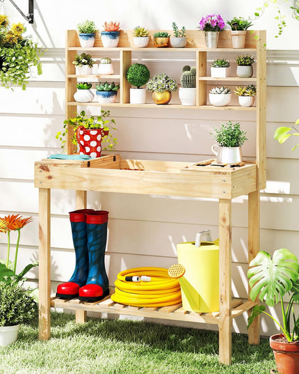 Giantex Potting Bench Outside Solid Wood Potting Table