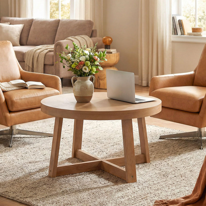 Giantex 30" Wood Center Table with Thickened Tabletop & Cross-Shaped Pine Wood Frame