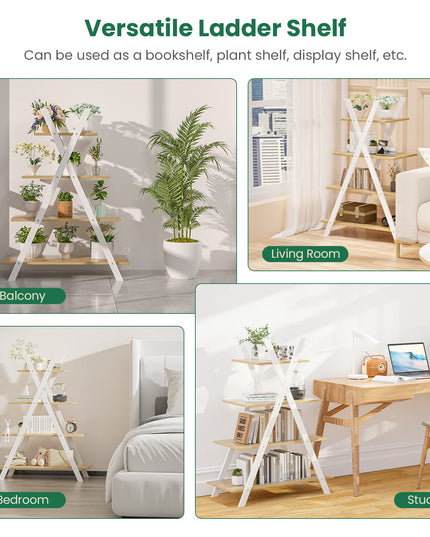 Giantex 4 Tier Bookshelf Storage Shelves Bookcase Ladder Shelf