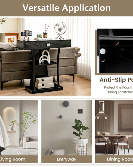 Narrow Console Table T-Shaped - Behind Couch Table - Giantex