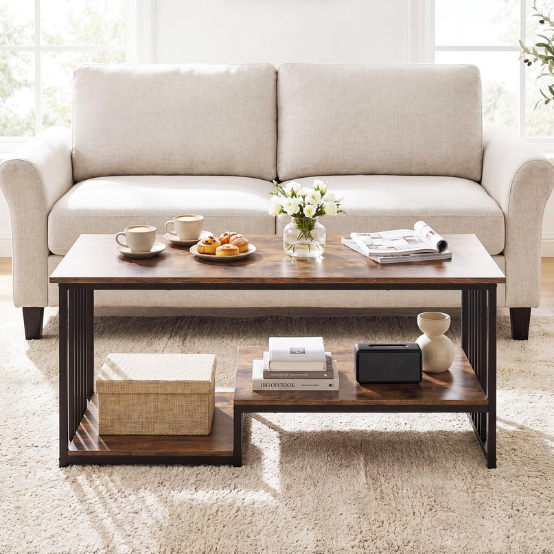 Giantex 43.5" Rectangle 2-Tier Farmhouse Coffee Table with Storage
