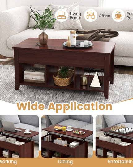 Giantex Lift Top Coffee Table - Rectangular Wooden Table w/Hidden Compartment & Open Storage Shelves