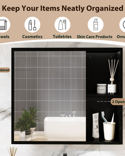 Giantex Medicine Cabinet, Bathroom Wall Cabinet with Mirror Door, 2 Adjustable Shelves, 2 Open Shelves