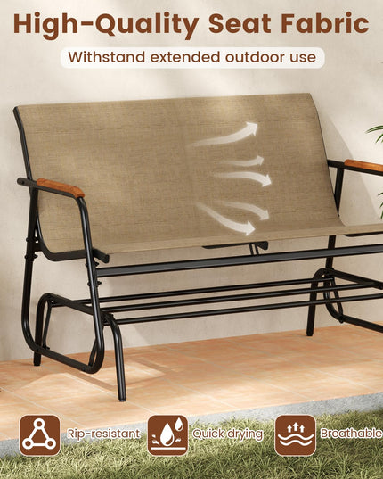Giantex 2-Person Swing Gliding Loveseat with Curved Teak Armrests