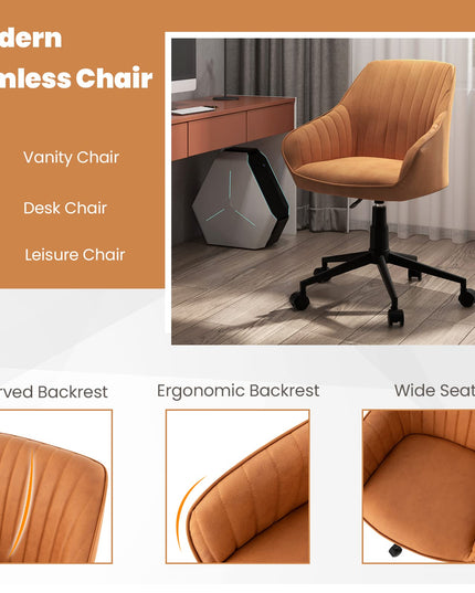 Giantex Leather Office Chair Brown, Mid Century Desk Chair with Wheels and Ergonomic Armrests