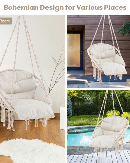 Giantex Hanging Chair Outdoor, Hammock Chair with Thick Cushion & Macrame