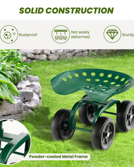 Giantex Garden Cart, Rolling Workseat with 4 Wheels, Garden Stool 360-degree Swivel Work Seat & Adjustable Heigh