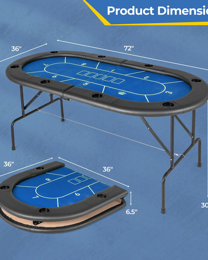 Giantex 72" Poker Table Foldable, 8 Player Folding Card Board Game Table w/ 8 Cup Holders