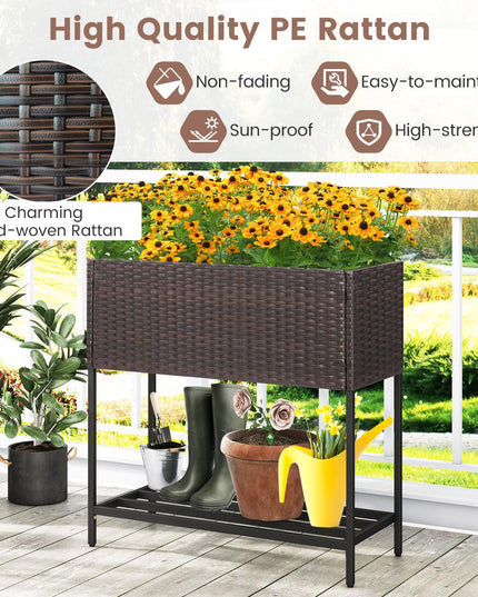 Giantex Raised Garden Bed with Legs, Rattan Elevated Planter Box w/Storage Shelf