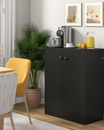 Giantex 2 Door Storage Base Cabinet - Freestanding Floor Cabinet with 3-Tier Shelf