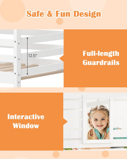 Giantex White Wood Bunk Bed Twin Over Twin with Ladder and Guardrail