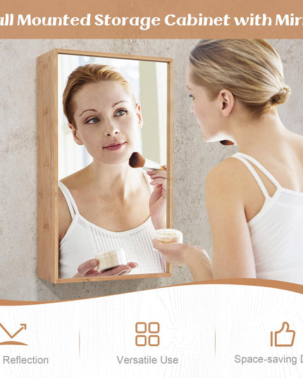 Giantex Medicine Cabinet Mirror, Bathroom Wall Cabinet with Reversible Single Door, 2 Adjustable Shelves