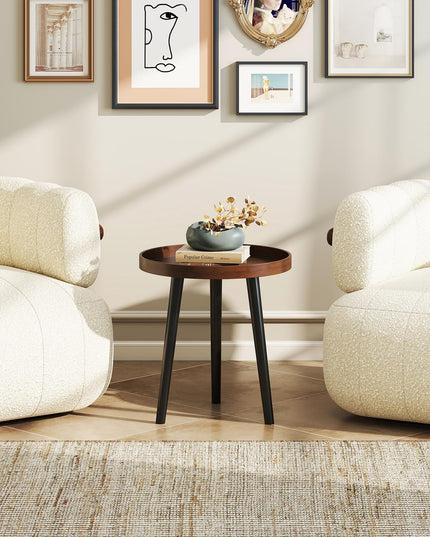 Giantex Round End Table with Wooden Tray & Bamboo Legs