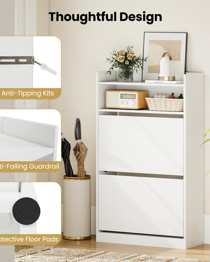 Giantex Shoe Cabinet with 2 Flip Drawers Freestanding Narrow Shoe Organizer Cabinet