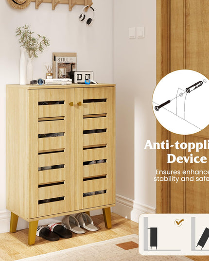 Giantex Shoe Cabinet with 2 Slatted Doors for Entryway