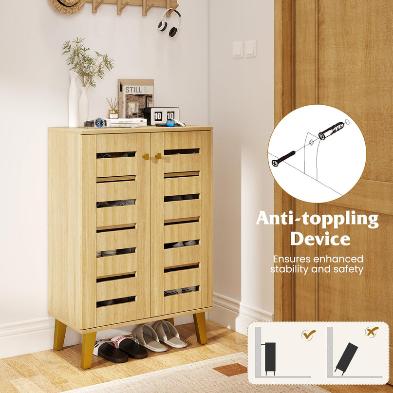 Giantex Shoe Cabinet with 2 Slatted Doors for Entryway