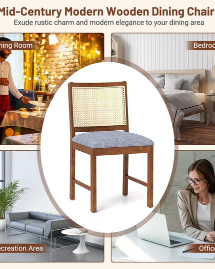 Giantex Rattan Dining Chairs Set of 2/4, Modern Upholstered Kitchen Chairs w/Rubber Wood Frame