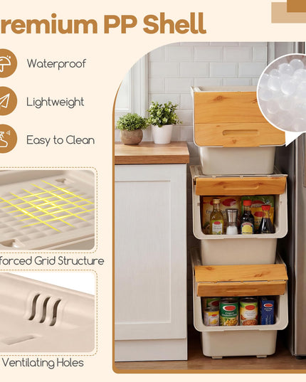 Bacs de Rangement Empilables en Plastique Giantex avec Couvercles et Roues