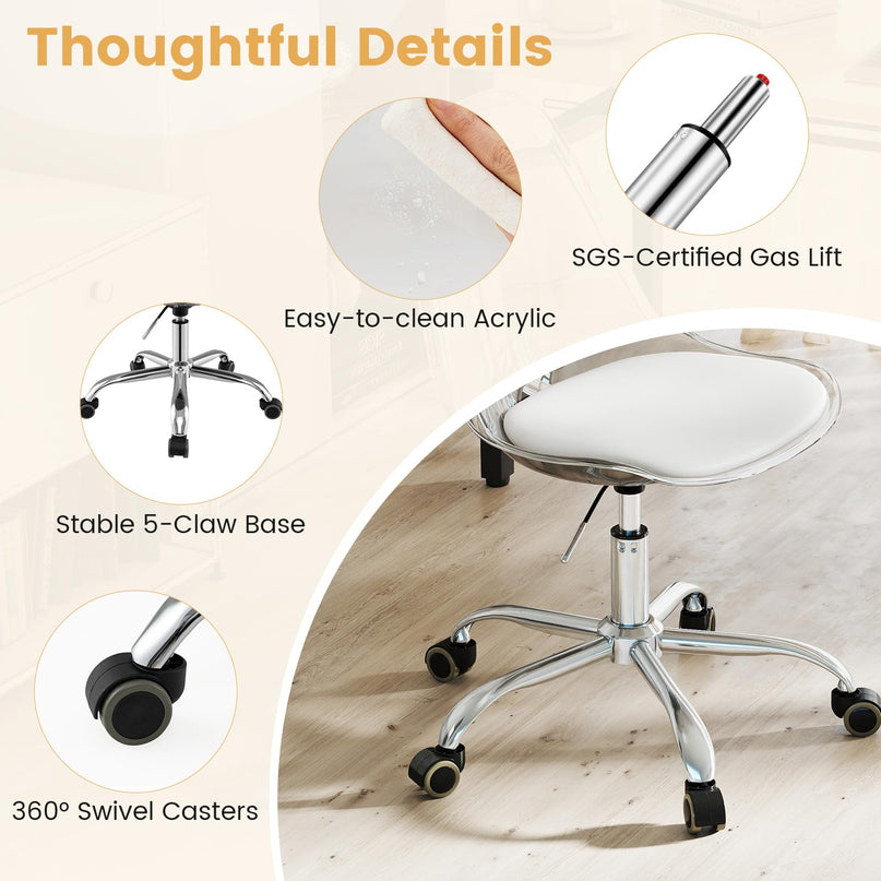 Giantex Acrylic Clear Desk Chair with PU Leather Cushion