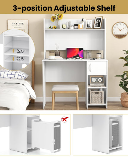 Giantex White Desk with Hutch Small Computer Desk